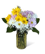 Tall Clear Mason Jar with Exquisite Flowers