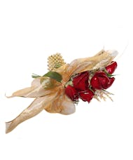Red and Gold Band Wrist Corsage