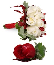 White and Red Accent Hand Tied Bouquet