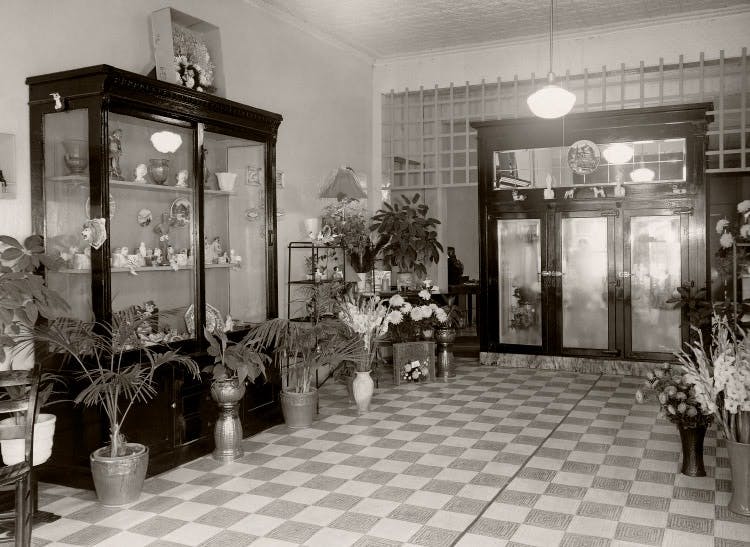 An interior view of our showroom, as seen in the early 20th century